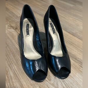 Nine West Black Peep-Toe Leather Heels